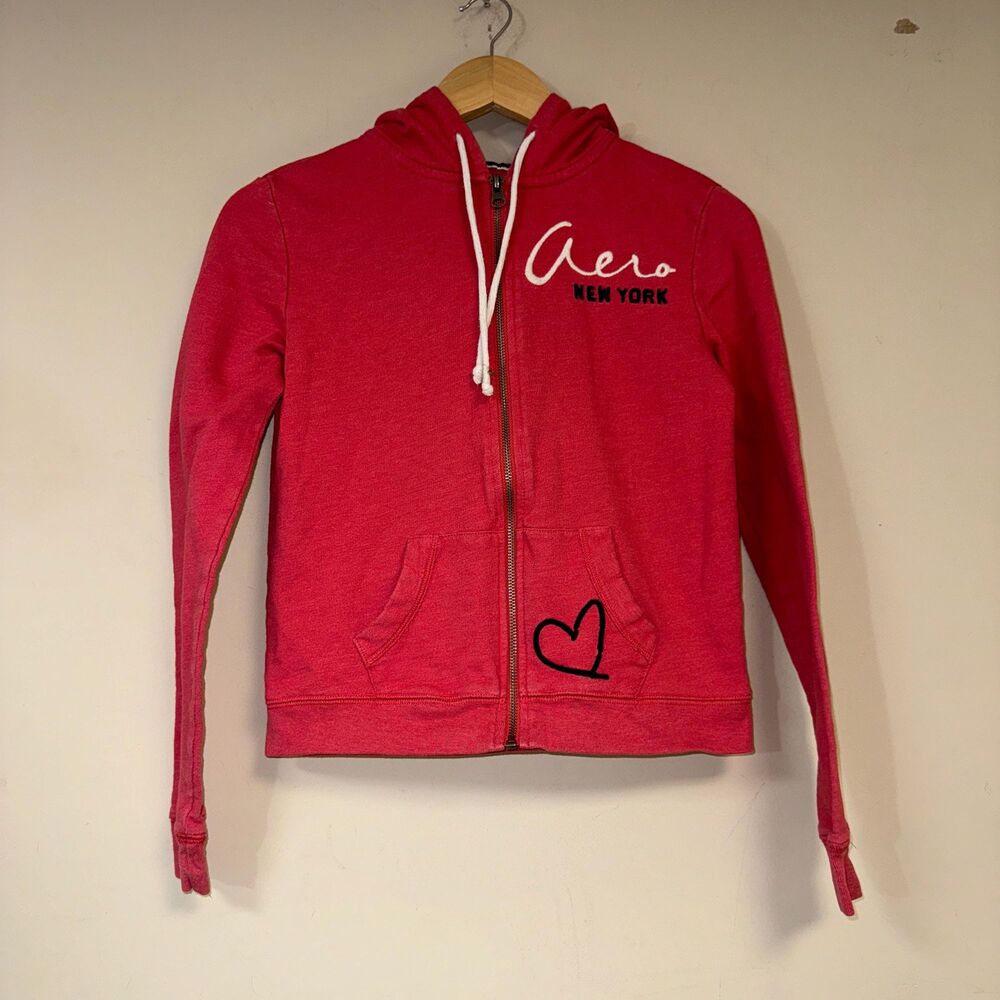 Aero Sweatshirt Hoodie Girl's 12 Red Heart Full Zip Hood Jacket School Athletic